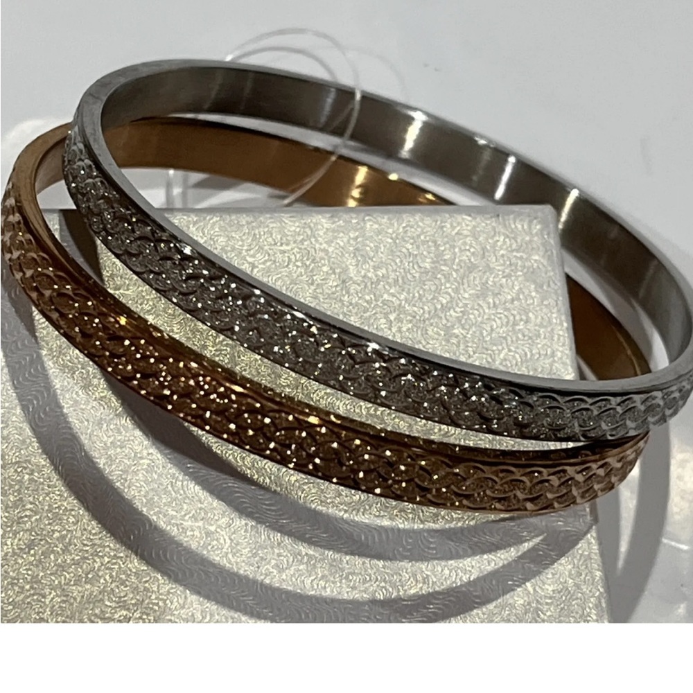Stainless Steel Silver And Gold Tone Bangle Bracelets Set Of 2